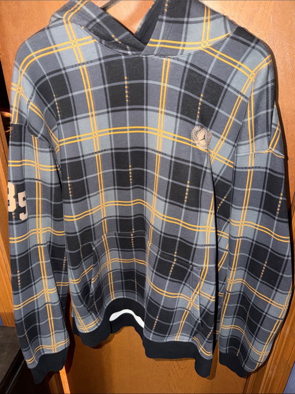 Jordan Black “Holiday” Men's Plaid Hooded Sweater in Gray and Yellow
